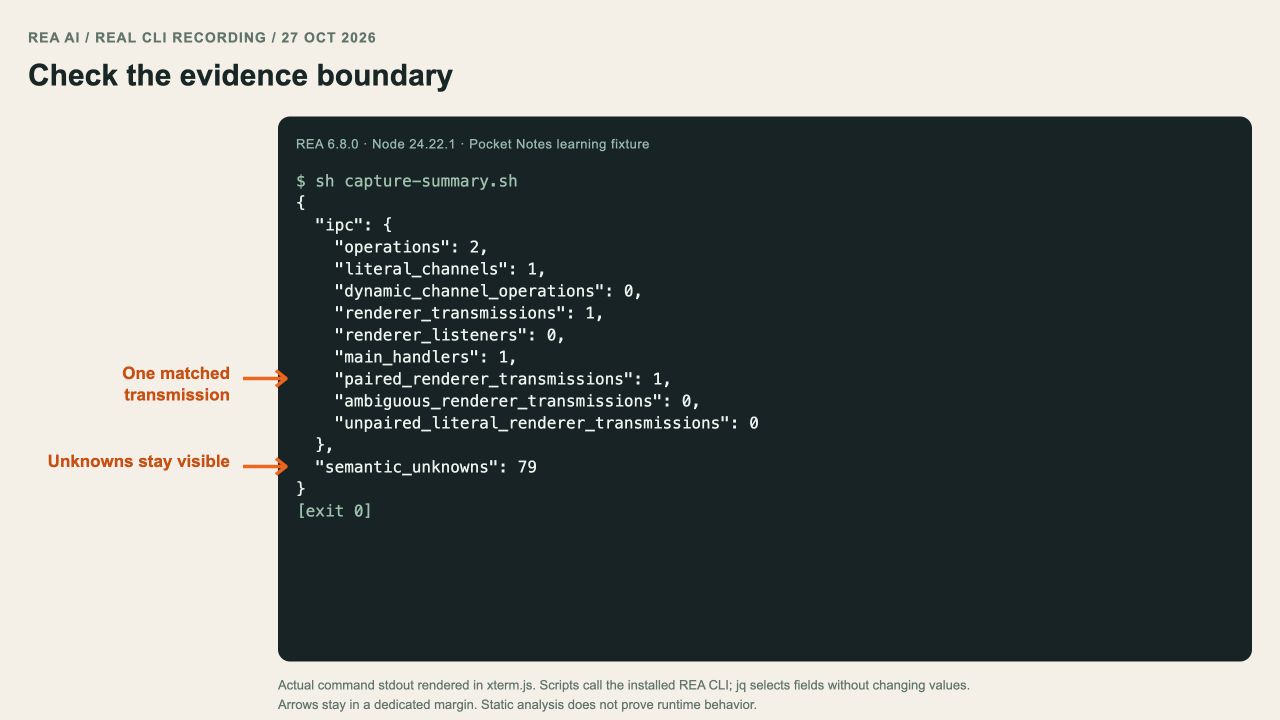 REA reports one paired renderer transmission and 79 semantic unknowns.